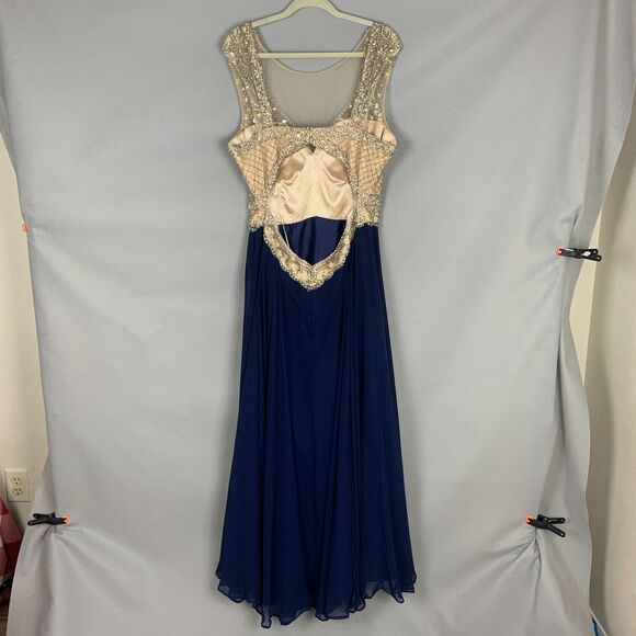 Zoey Grey Navy Skirt Champagne Beaded Bodice Evening Gown Size 18 Formal Gala - Picture 2 of 16